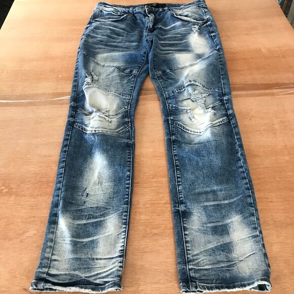 Jordan Craig Sean Legacy Edition Jeans Men Blue 34x32 Distressed Destroyed - Picture 1 of 14